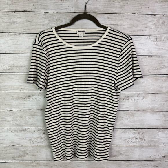 J Crew Factory Striped Ribbed Crew Neck Tee Shirt Size Large - Picture 1 of 4